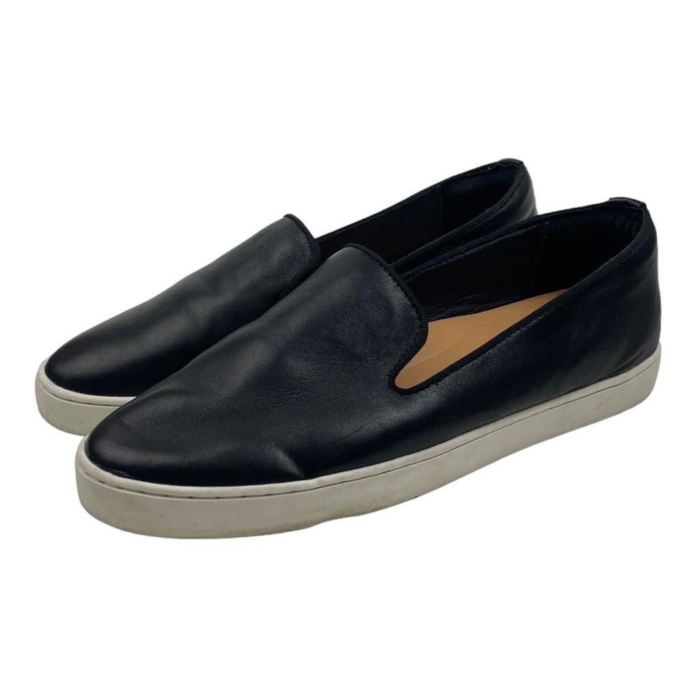 Birdies Women's 8 The Swift Slip On Leather Sneakers Black Comfort White Soles